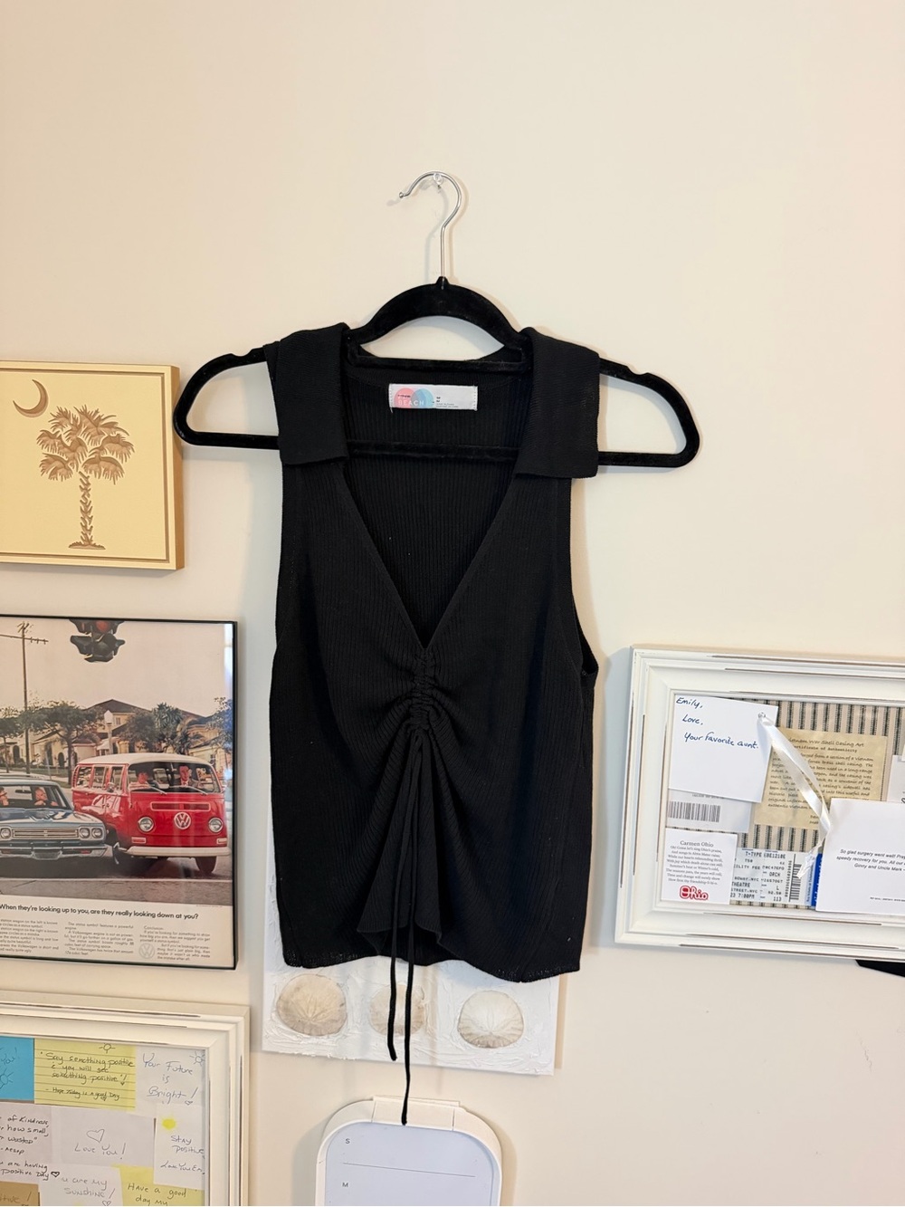 Free People Beach Black Ruched Tie-Front Tank Top